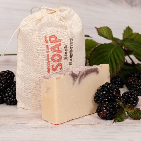 Black Raspberry Goat Milk Soap with cotton bag
