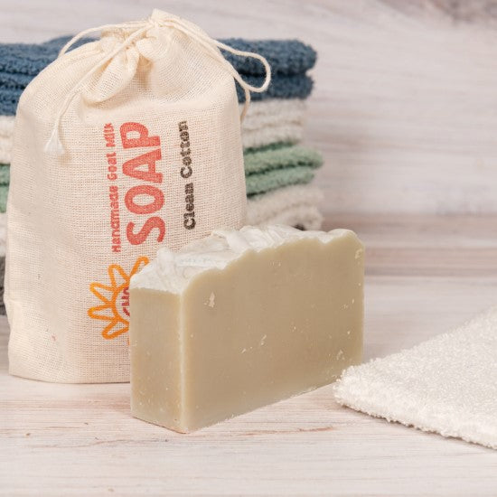 Clean Cotton Goat Milk Soap with cotton bag