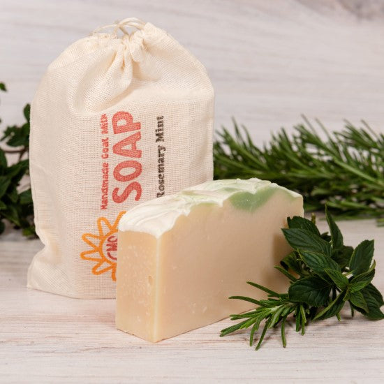 Rosemary Mint Goat Milk Soap with cotton bag