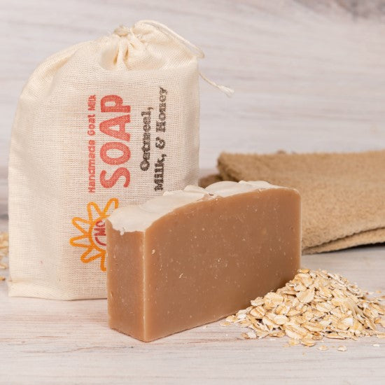 Oatmeal Milk and Honey Goat Milk Soap with cotton bag